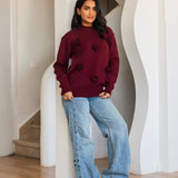 Bloomy Knit Sweater- Burgundy