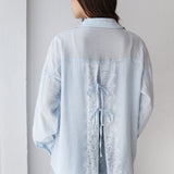 Open Back Lace Shirt- Baby blue
