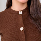 Gold Button Knit Cardigan- Brown