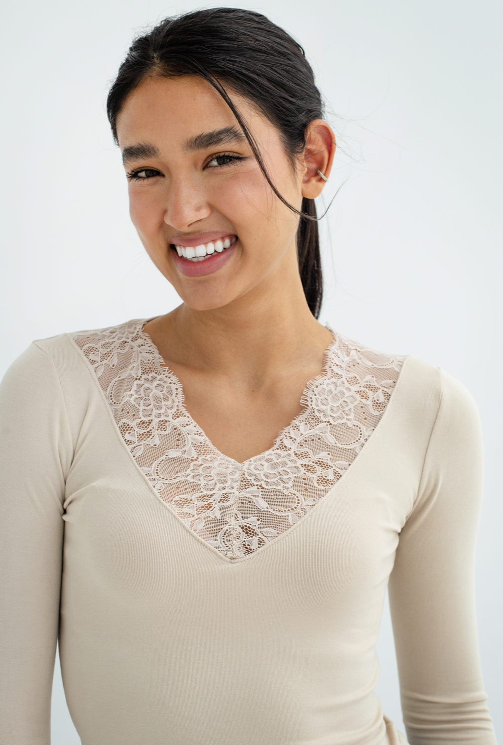 Lace V-Neck Long Sleeve Top