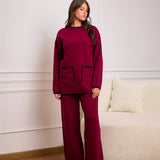Knit Set with Front Pockets- Burgundy