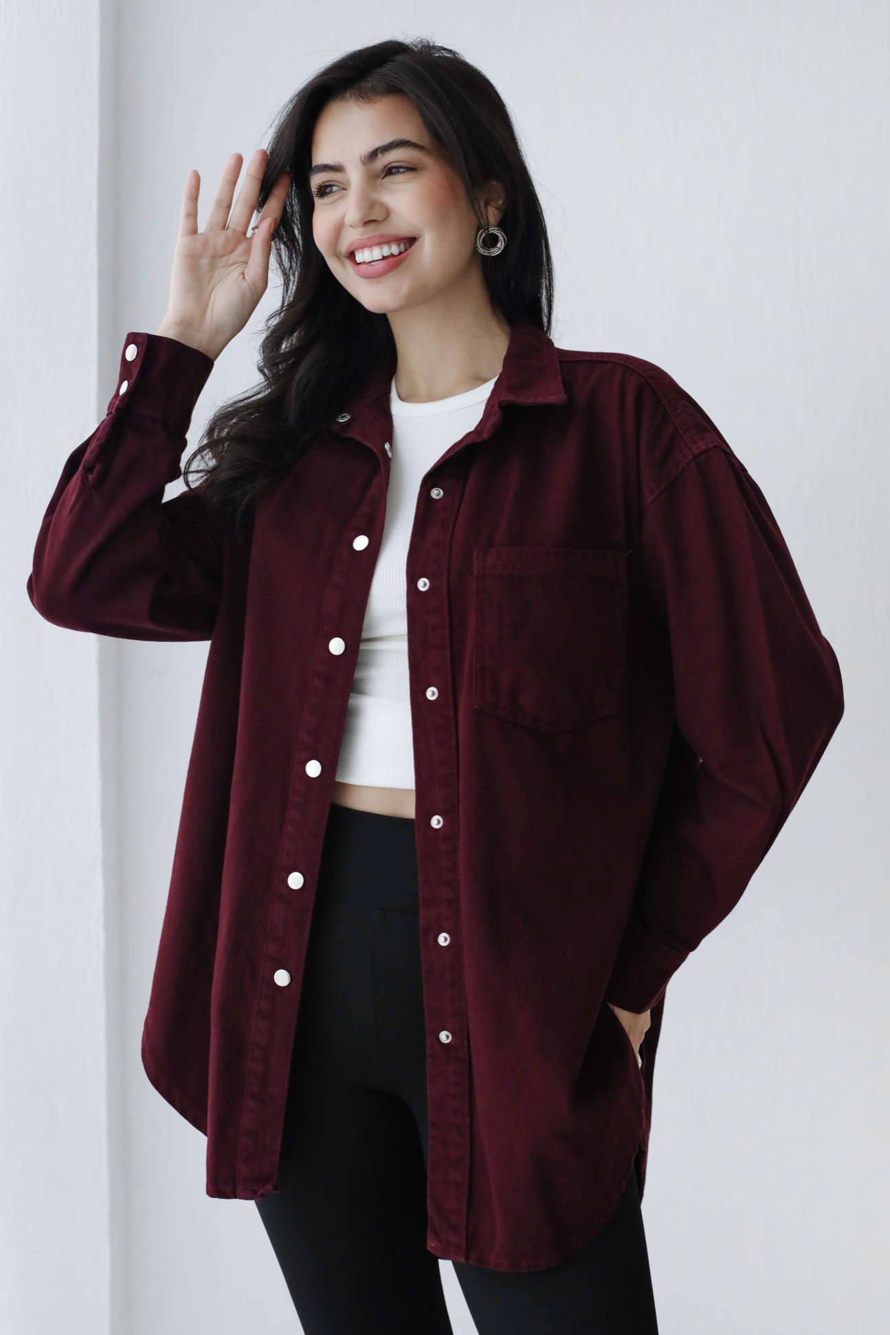Gabardine long line shirt