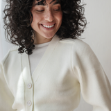 Cropped Knit Cardigan-Off White