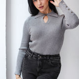 Grace Collar Knit top in gray