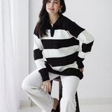 Oversized Striped Knit Sweater-Black