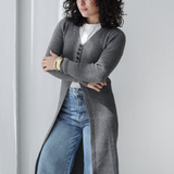 Longline Knit Cardigan-Dark Gray