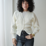 Cropped Knit Cardigan-Off White