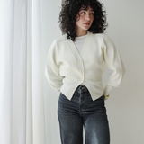 Cropped Knit Cardigan-Off White