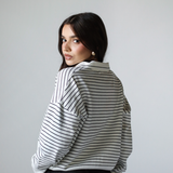 Striped Collar Knit Sweater-Off white