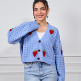 Cropped Strawberry Sweater-baby blue
