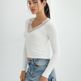 Lace V-Neck Long Sleeve Top