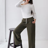 Loose Fit Pants-Olive