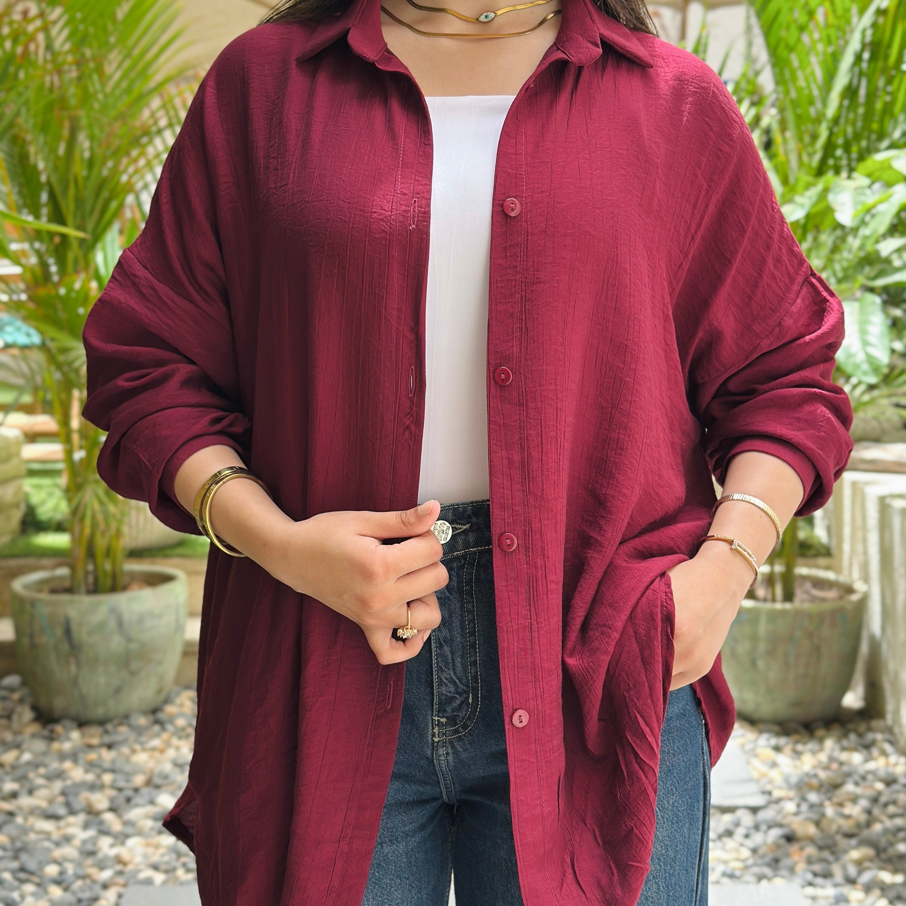 Bloom Linen shirt- Burgundy