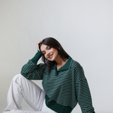 Striped Collar Knit Sweater-Olive
