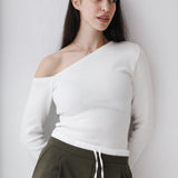 One shoulder basic top -white