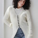 Longline Knit Cardigan-Off Whit