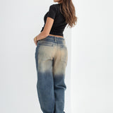 Folded Washed Denim Pants