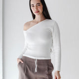 One shoulder basic top -white