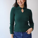 Grace Collar Knit top in olive