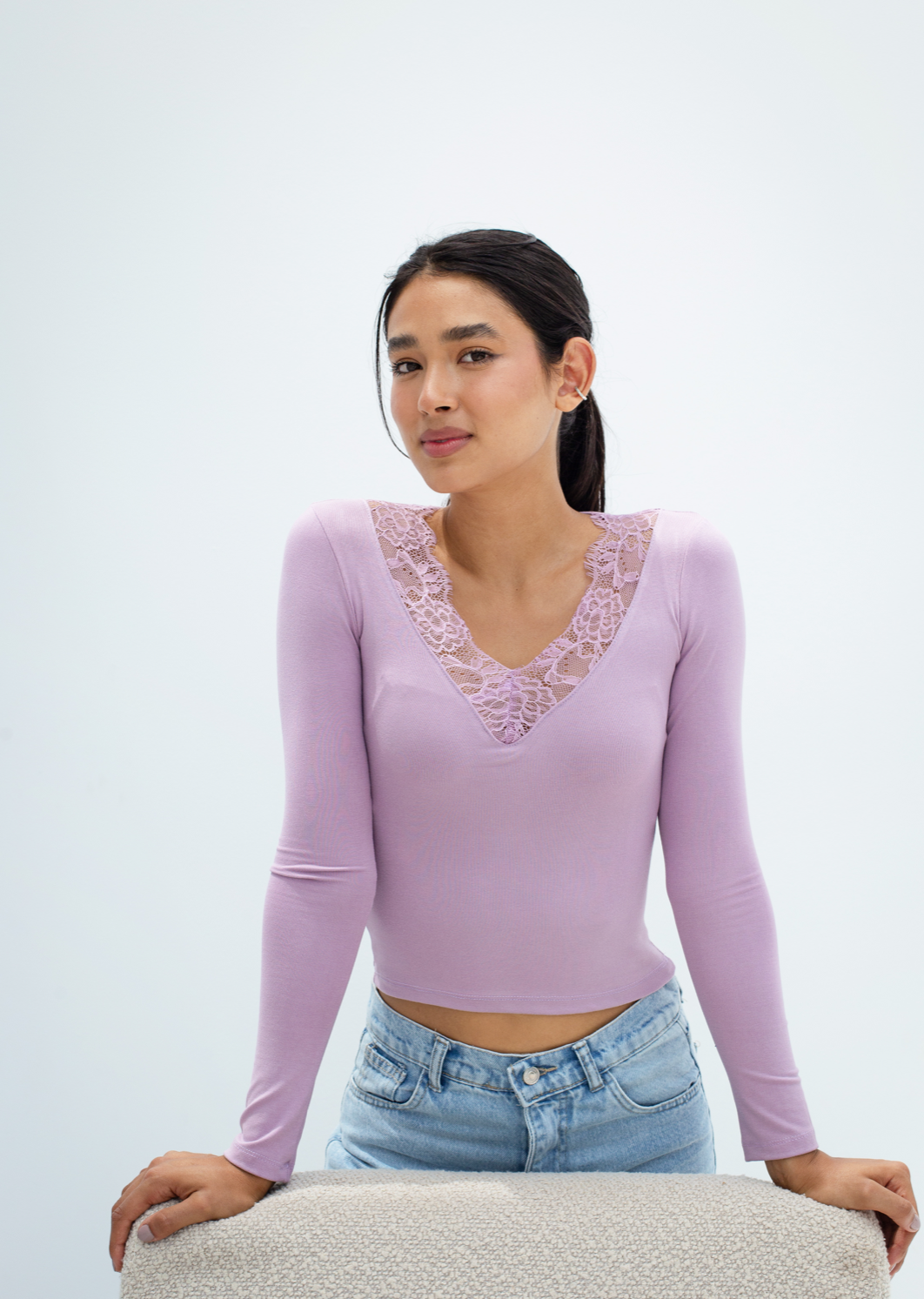 Lace V-Neck Long Sleeve Top