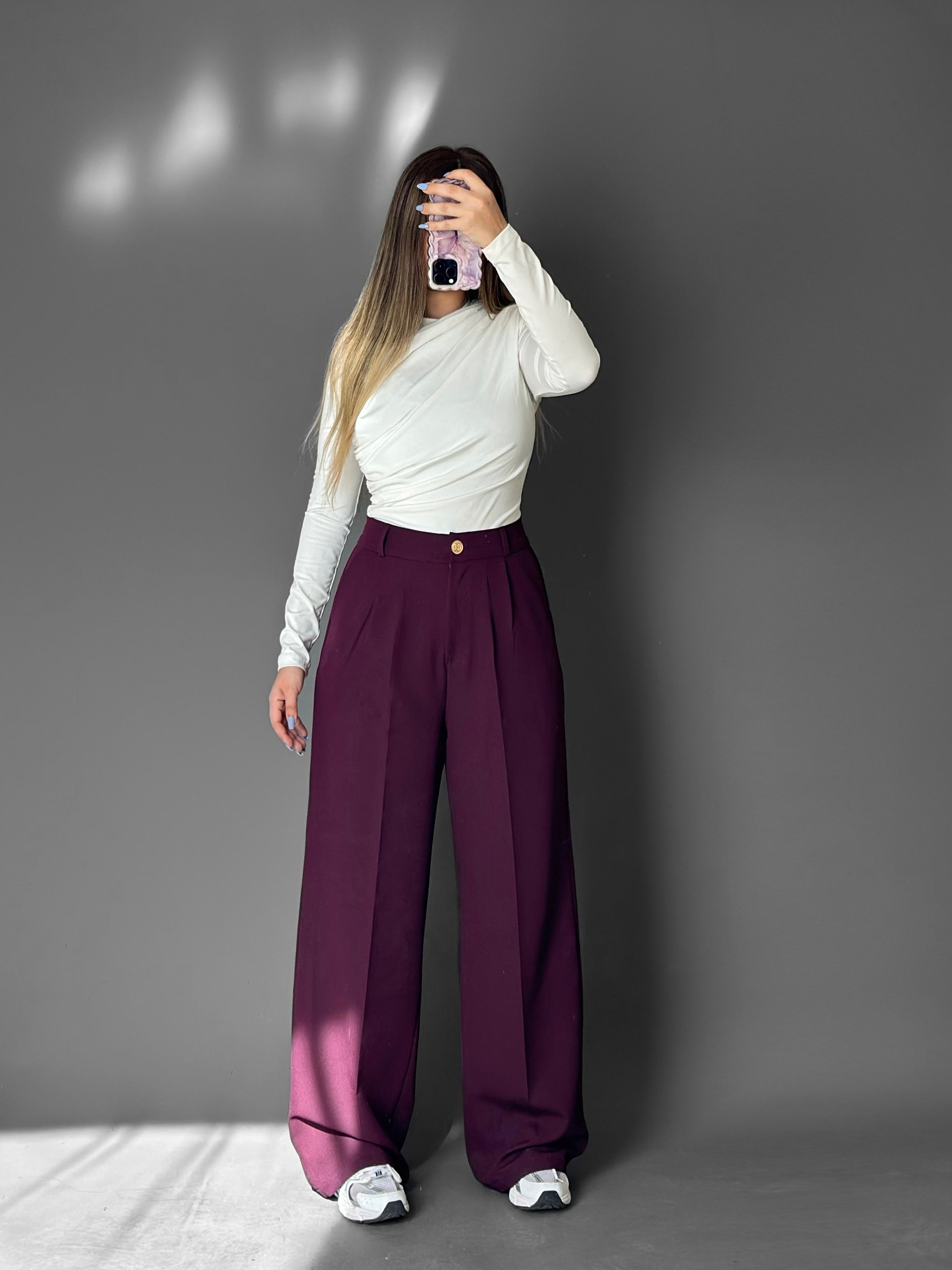 Elastic waist wide-leg pants