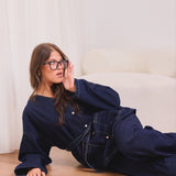 Dark-wash v-denim set