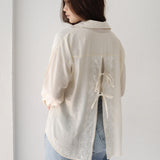Open Back Lace Shirt- Beige