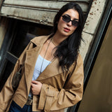 Downtown Leather Jacket-Dark Beige