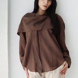 Scarf Collar Shirt- Brown
