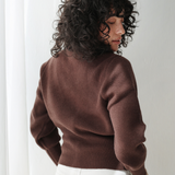 Cropped Knit Cardigan-Brown