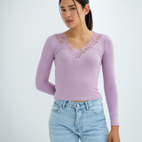 Lace V-Neck Long Sleeve Top