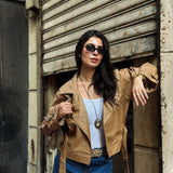 Downtown Leather Jacket-Dark Beige