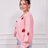 Cropped Strawberry Sweater-pink