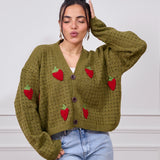 Cropped Strawberry Sweater-Olive