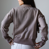Striped Collar Knit Sweater-Cafe