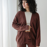 Open Cardigan Knit Set-Brown