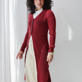 Longline Knit Cardigan-Burgundy