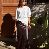 Polka Dot Satin Skirt- Brown