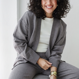 Open Cardigan Knit Set-Gray