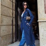 Long Denim Trench Coat- Dark Blue