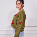 Cropped Strawberry Sweater-Olive