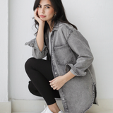 Longline Denim Shirt-Gray