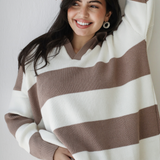 Oversized Striped Knit Sweater-Caffee