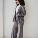 Open Cardigan Knit Set-Gray