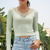 Lace V-Neck Long Sleeve Top