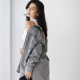 Longline Denim Shirt-Gray