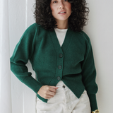 Cropped Knit Cardigan-Olive