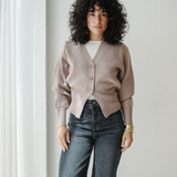 Cropped Knit Cardigan-Caffee