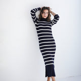 Striped knit dress - Navy