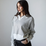 Striped Collar Knit Sweater-Off white